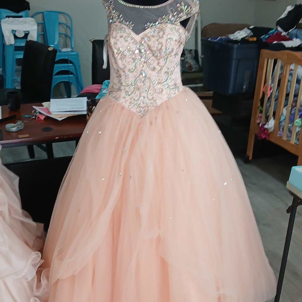Stunning Peach Embellished Prom Gown
